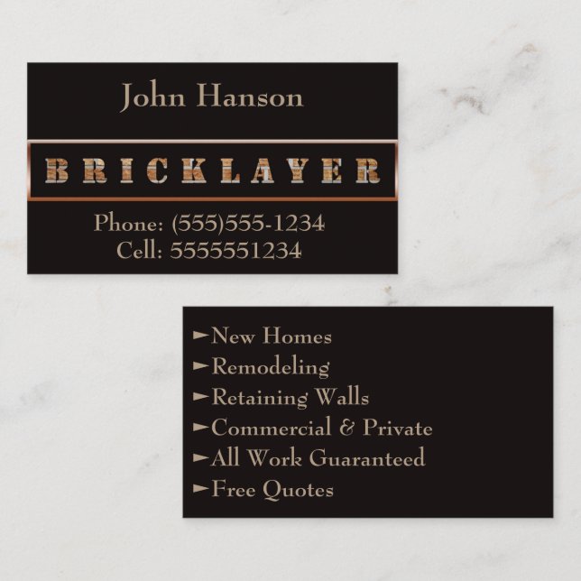 Bold, Minimalist, and Masculine Bricklayer Business Card (Front/Back)