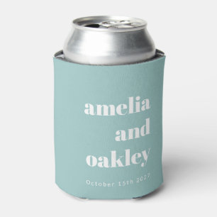 Bold Minimalist Aqua Blue Retro Custom Wedding Can Cooler