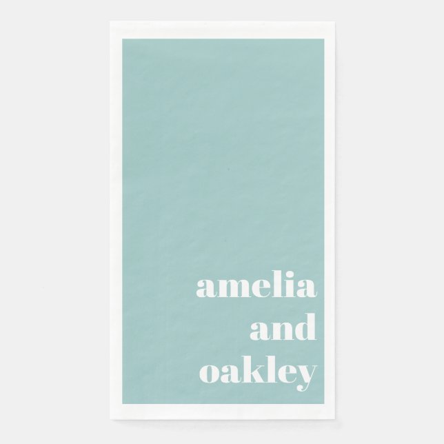 Bold Minimalist Aqua Blue Retro Custom Wedding Paper Guest Towels (Front)