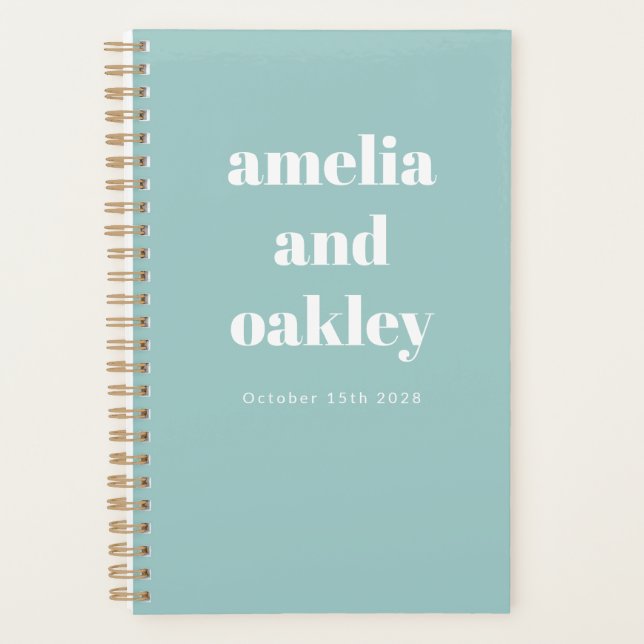 Bold Minimalist Aqua Blue Retro Custom Wedding Planner (Front)