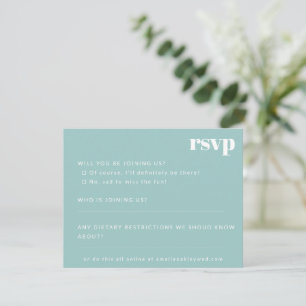 Bold Minimalist Aqua Blue Retro Custom Wedding RSVP Card