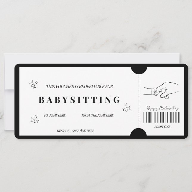 Bold Minimalist Babysitting Voucher   Invitation (Front)
