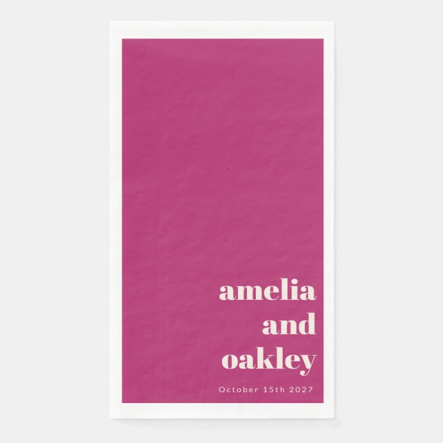 Bold Minimalist Berry Retro Custom Wedding Paper Guest Towels (Front)