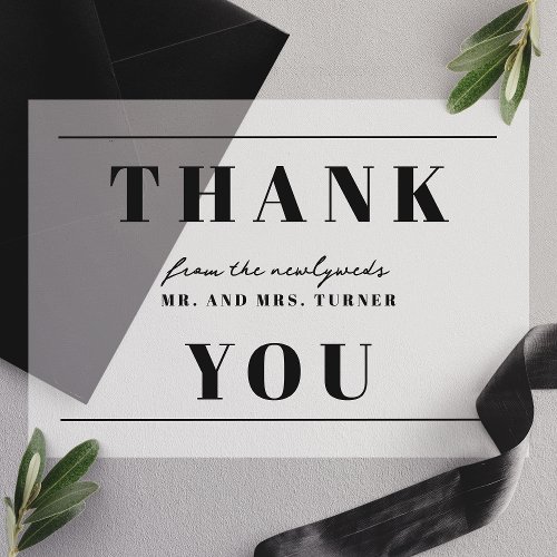 Bold Minimalist Black Wedding Thank You Vellum Invitations