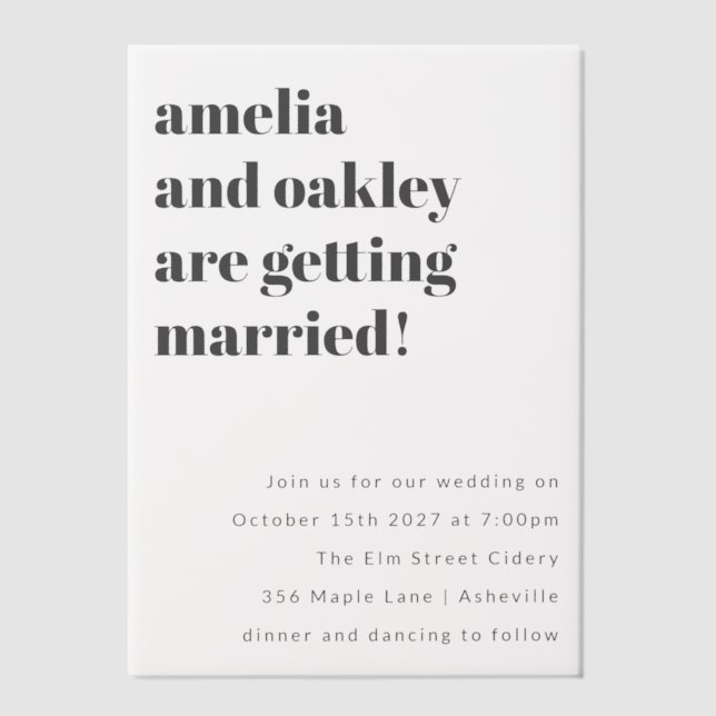 Bold Minimalist Black White Retro Classic Wedding Vellum Invitations (Front)