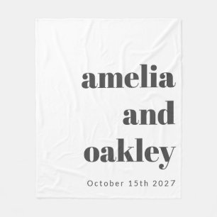 Bold Minimalist Black White Retro Custom Wedding Fleece Blanket