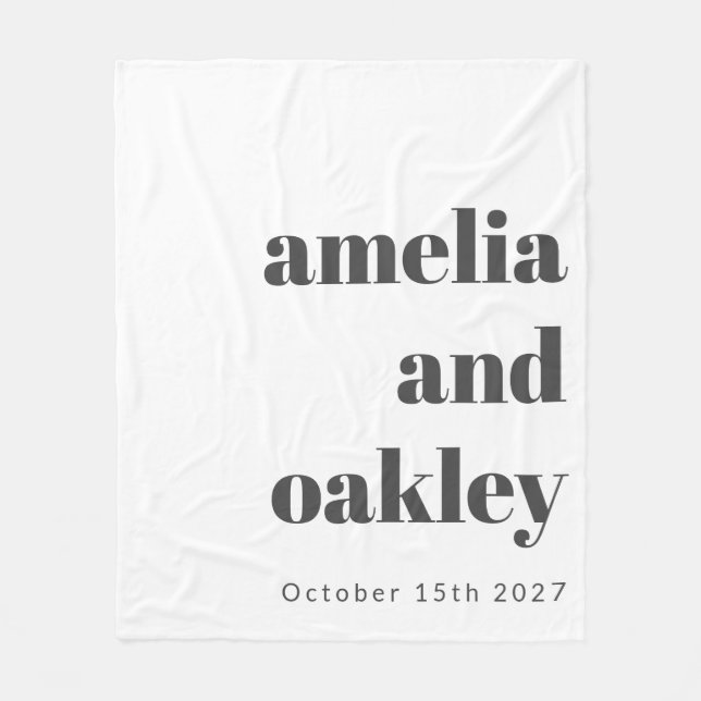 Bold Minimalist Black White Retro Custom Wedding Fleece Blanket (Front)