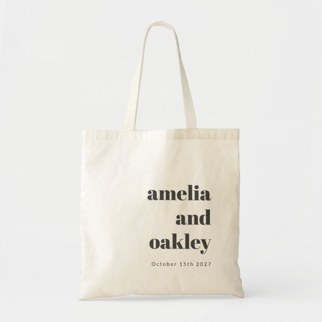 Bold Minimalist Black White Retro Custom Wedding Tote Bag (Front)