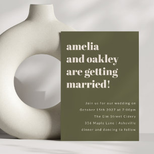 Bold Minimalist Boho Olive Green Simple Wedding Invitation