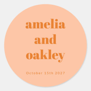 Bold Minimalist Boho Peach Orange Custom Wedding Classic Round Sticker