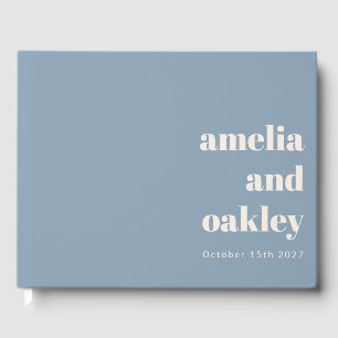 Bold Minimalist Dusty Blue Retro Custom Wedding Guest Book