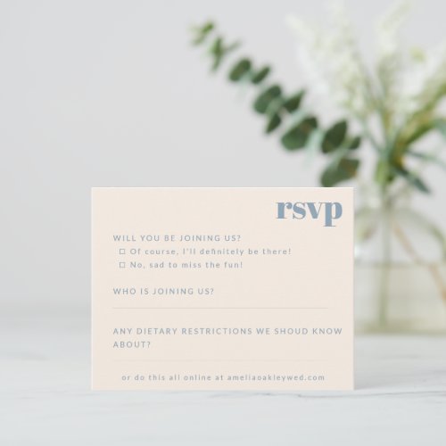 Bold Minimalist Dusty Blue Retro Custom Wedding RSVP Card