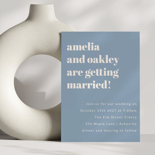 Bold Minimalist Dusty Blue Retro Simple Wedding Invitation