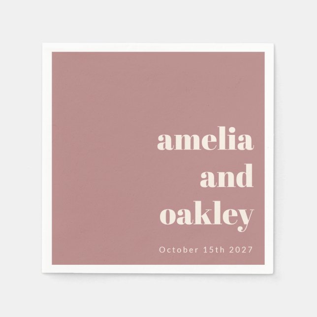 Bold Minimalist Dusty Rose Retro Custom Wedding Napkins (Front)
