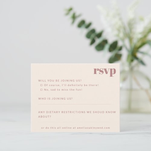 Bold Minimalist Dusty Rose Retro Custom Wedding RSVP Card