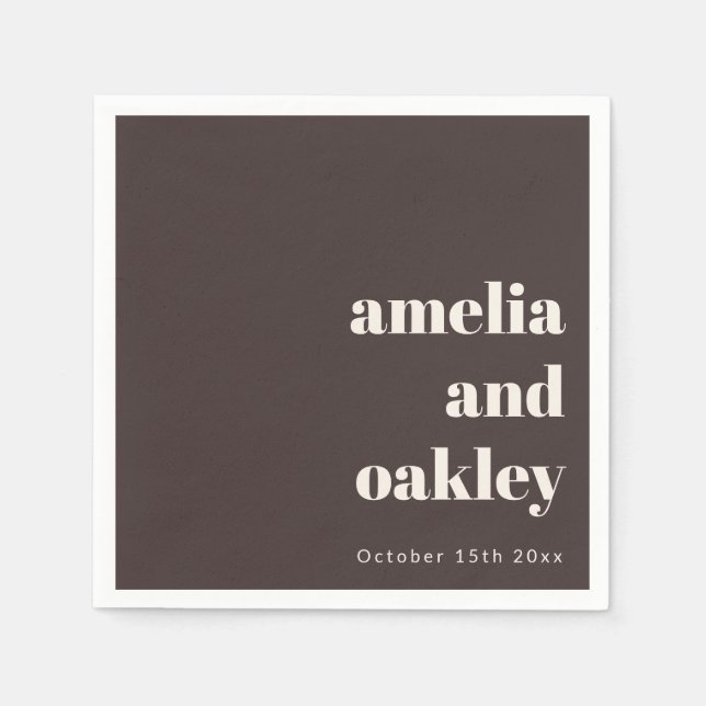 Bold Minimalist Fall Brown Custom Wedding Napkins (Front)