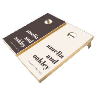 Bold Minimalist Fall Brown Retro Custom Wedding Cornhole Set