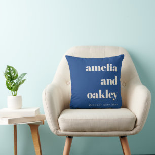 Bold Minimalist French Blue Retro Custom Wedding Throw Pillow