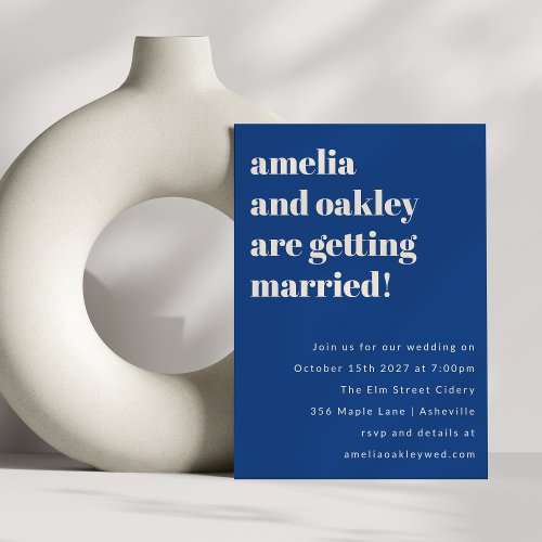 Bold Minimalist French Blue Simple Wedding Website Invitation