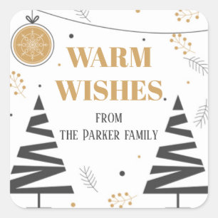 Bold minimalist gold black warm wishes christmas square sticker