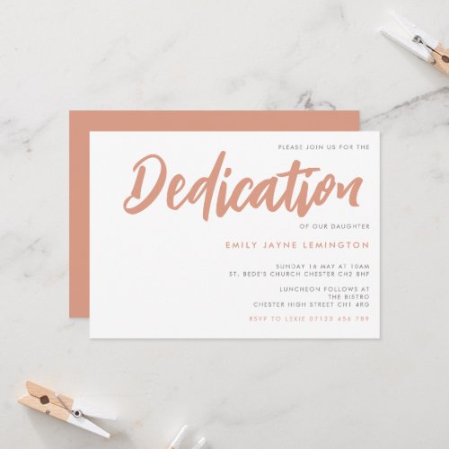 Bold Minimalist Handwriting Pink Baby Dedication Invitation