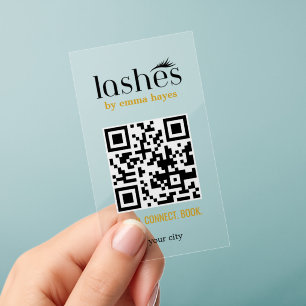 Bold Minimalist Lash Artist QR Code Clear Business Cards