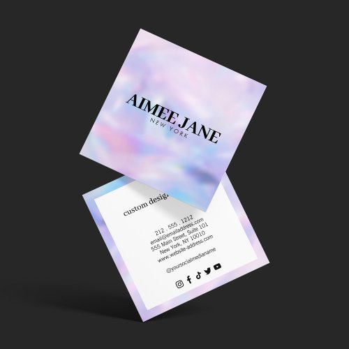 Bold Minimalist Luxury Boutique Holographic Square Business Card