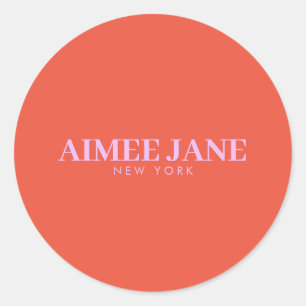 Bold Minimalist Luxury Boutique Orange/Pink Classic Round Sticker