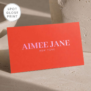 Bold Minimalist Luxury Boutique Orange/Pink Raised Spot UV Business Card