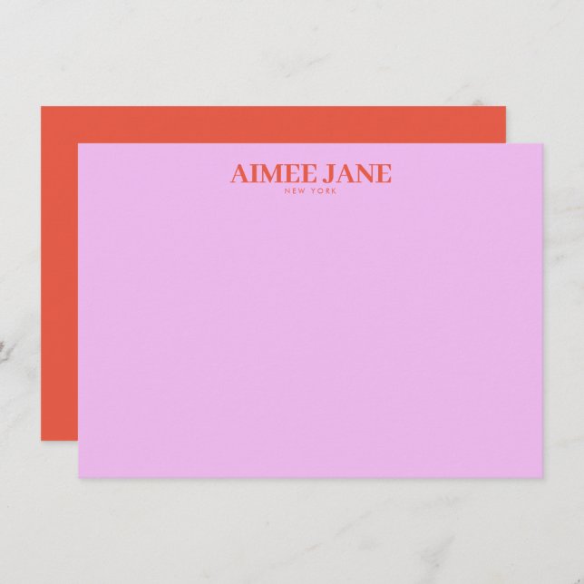 Bold Minimalist Luxury Boutique Pink/Orange Note Card (Front/Back)