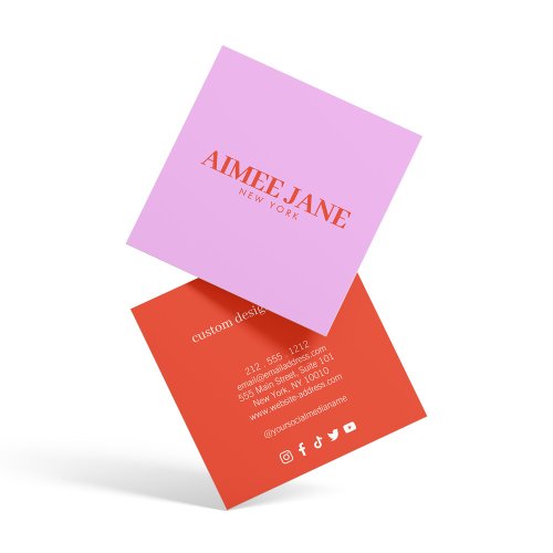 Bold Minimalist Luxury Boutique PinkOrange Square Business Card