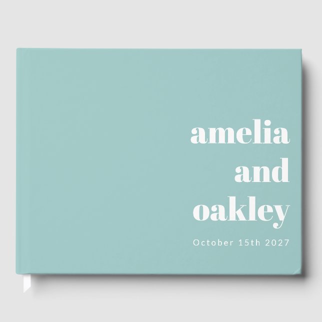 Bold Minimalist Modern Aqua Blue Custom Wedding Guest Book (Front)