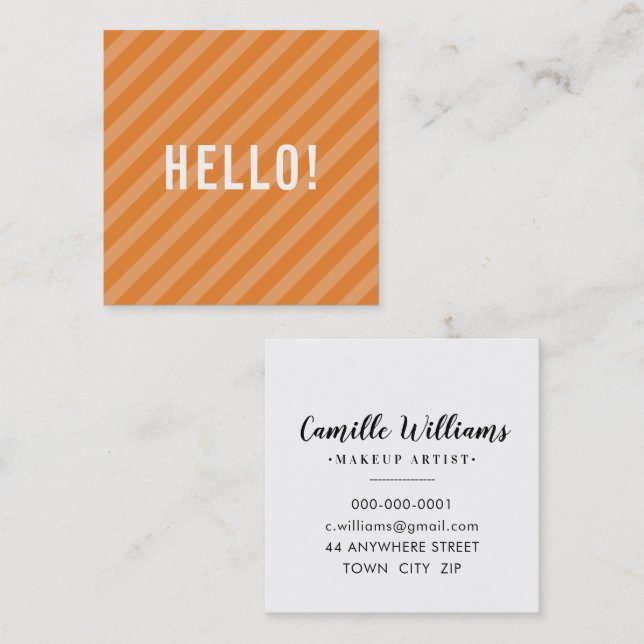 BOLD MINIMALIST modern simple plain hello orange Square Business Card (Front/Back)