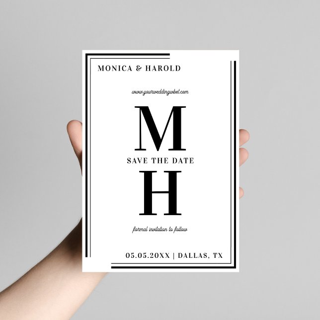 Bold Minimalist Monogram Black and White Wedding Save The Date (Creator Uploaded)
