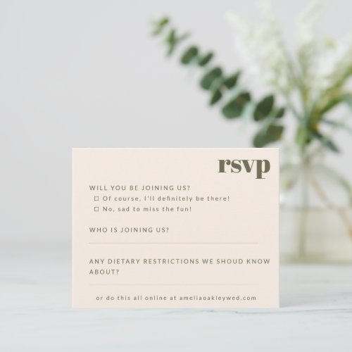 Bold Minimalist Moss Fall Retro Custom Wedding RSVP Card