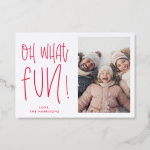 Bold Minimalist Oh What Fun Typographic Holiday Letterpress Photo Cards