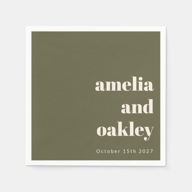 Bold Minimalist Olive Fall Retro Custom Wedding Napkins (Front)