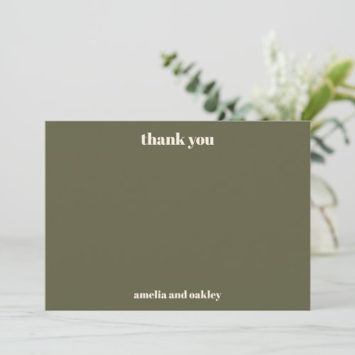 Bold Minimalist Olive Fall Retro Custom Wedding Thank You Card
