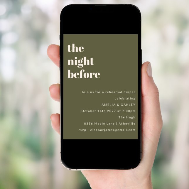 Bold Minimalist Olive Simple Rehearsal Dinner Invitation (Front Digital)