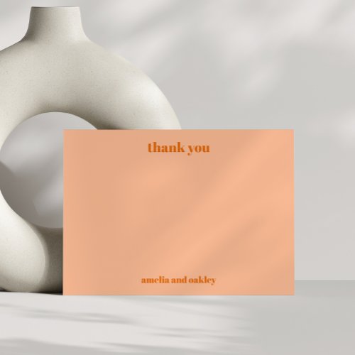 Bold Minimalist Peach Fall Retro Custom Wedding Thank You Card