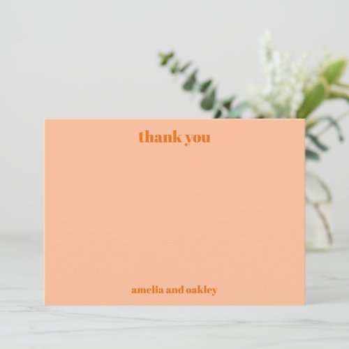 Bold Minimalist Peach Fall Retro Custom Wedding Thank You Card
