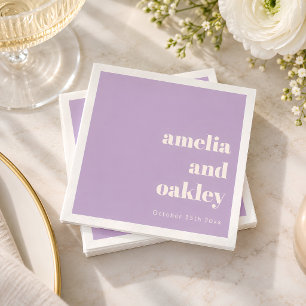 Bold Minimalist Peach Lavender Custom Wedding Napkins