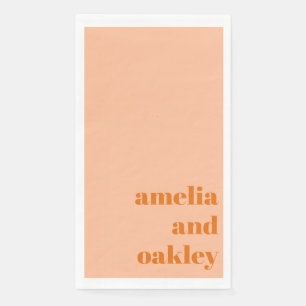 Bold Minimalist Peach Orange Retro Custom Wedding Paper Guest Towels