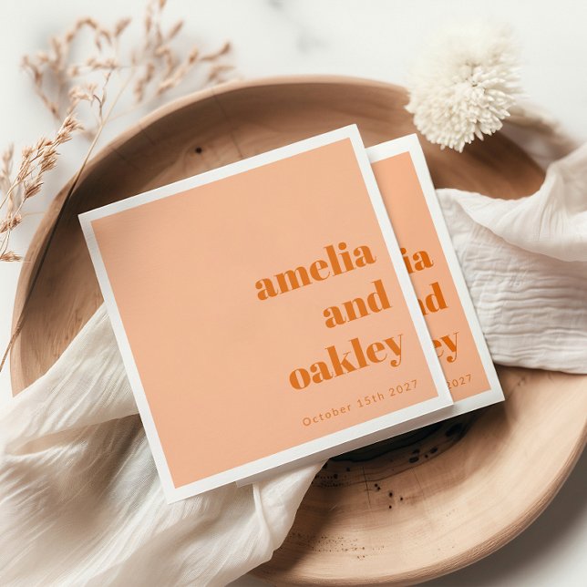 Bold Minimalist Peach Retro Custom Wedding Napkins (Creator Uploaded)