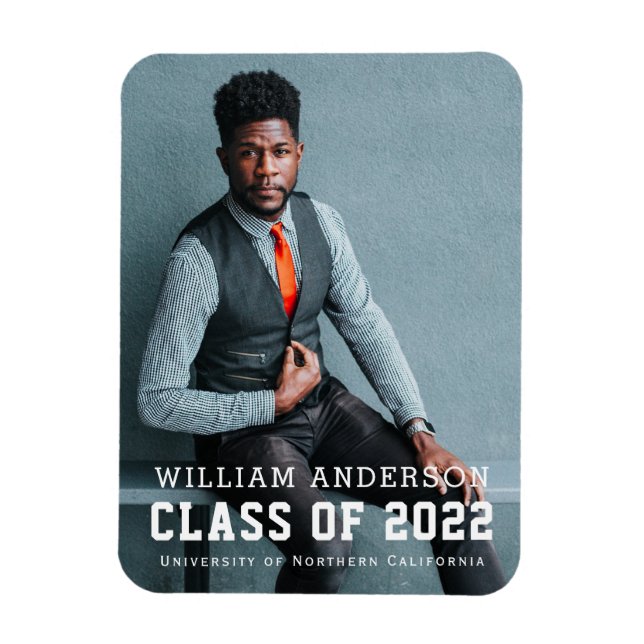 Bold Minimalist Photo Blue Graduation Announcement Magnet (Vertical)