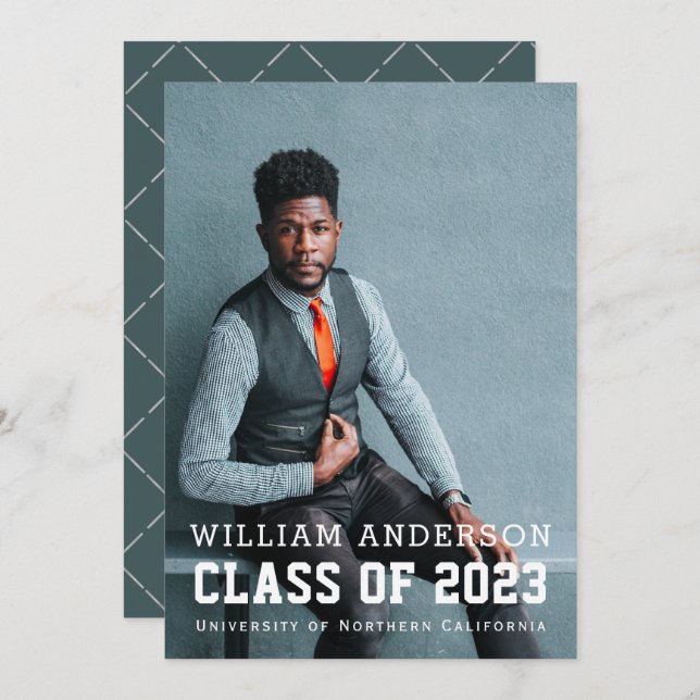 Bold Minimalist Photo Blue Virtual Graduation Invitation (Front/Back)