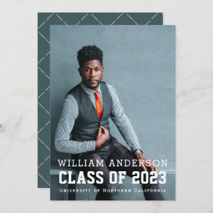 Bold Minimalist Photo Blue Virtual Graduation Invitation