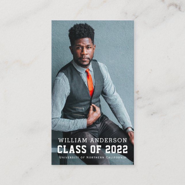 Bold Minimalist Photo Graduation  Business Card (Front)