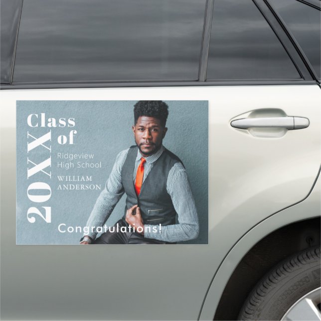 Bold Minimalist Photo Graduation Car Magnet (In Situ)