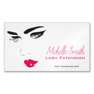 Bold Minimalist Pink Black Modern Makeup Artist Business Card Magnet